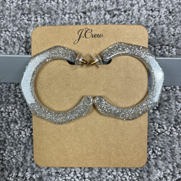 J. Crew Jewelry - J Crew Silver Glitter Resin Octagon Hoop Earrings Womens Jewelry Statement